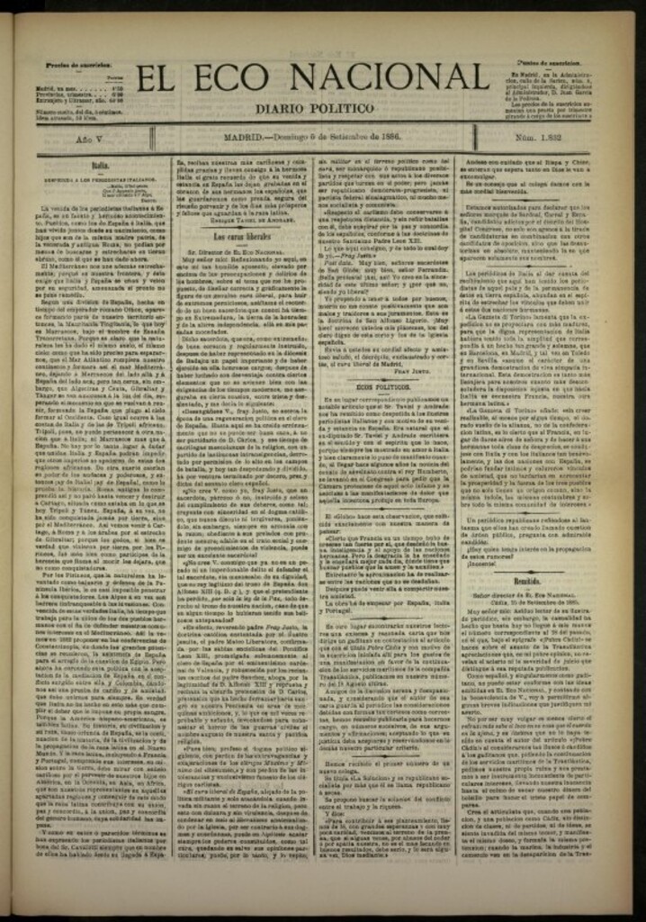 Miniatura de El Eco Nacional de 5 de septiembre de 1886, nº 1831