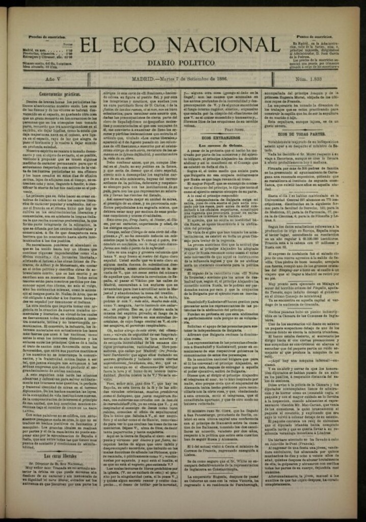 Miniatura de El Eco Nacional de 7 de septiembre de 1886, nº 1832