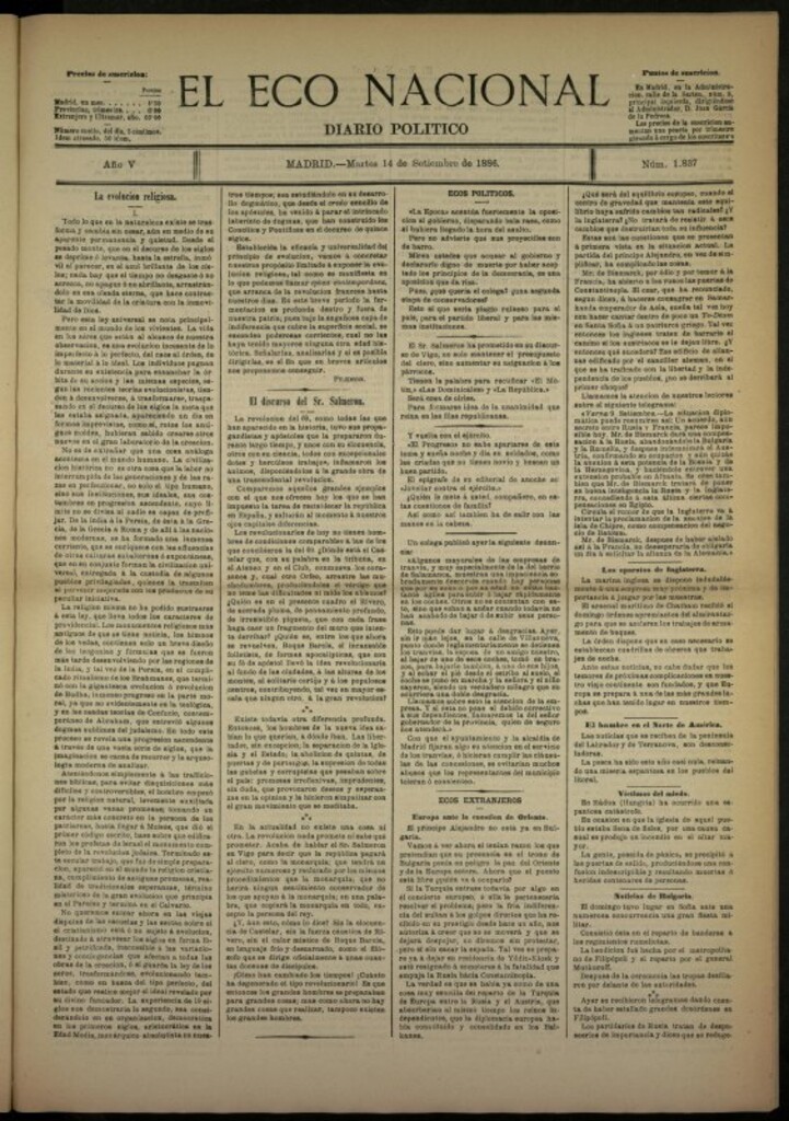 Miniatura de El Eco Nacional de 14 de septiembre de 1886, nº 1837