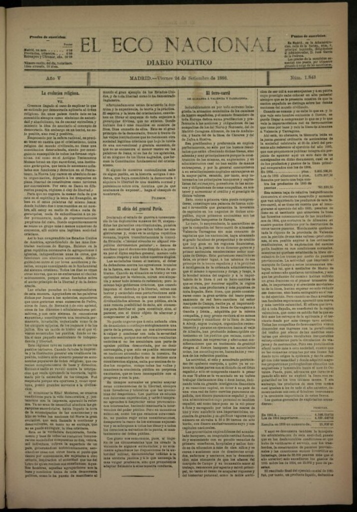Miniatura de El Eco Nacional de 24 de septiembre de 1886, nº 1843