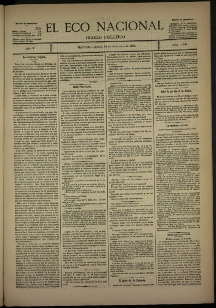 Miniatura de El Eco Nacional de 28 de septiembre de 1886, nº 1845