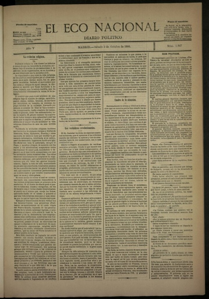 Miniatura de El Eco Nacional de 2 de octubre de 1886, nº 1847