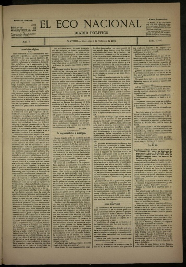 Miniatura de El Eco Nacional de 6 de octubre de 1886, nº 1850