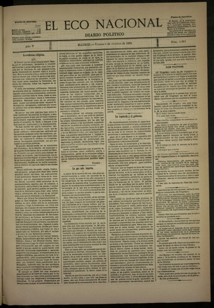 Miniatura de El Eco Nacional de 8 de octubre de 1886, nº 1851