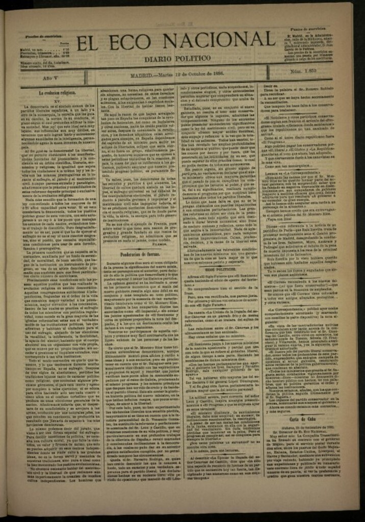 Miniatura de El Eco Nacional de 12 de octubre de 1886, nº 1853