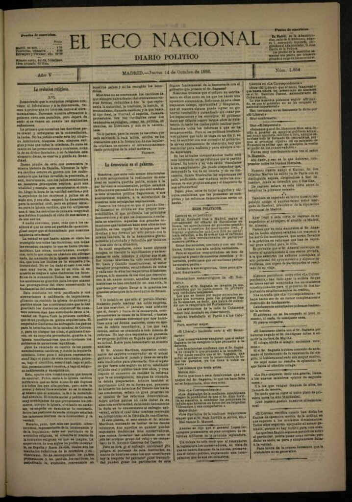 Miniatura de El Eco Nacional de 14 de octubre de 1886, nº 1854