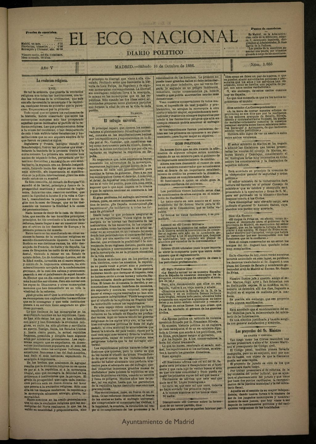 Miniatura de El Eco Nacional de 16 de octubre de 1886, nº 1855