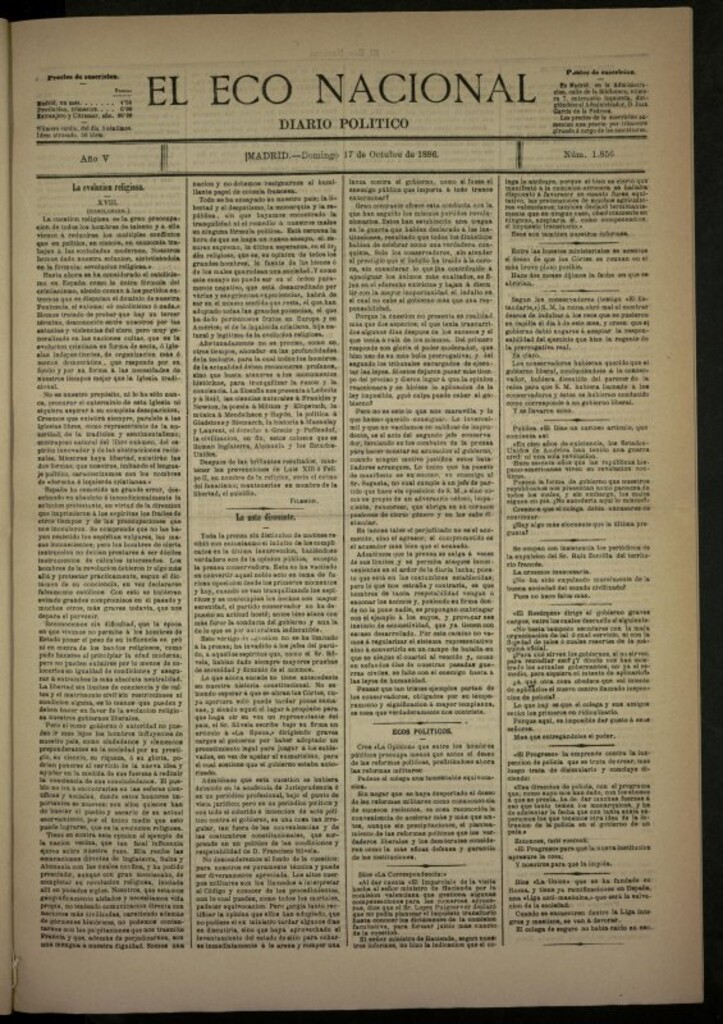Miniatura de El Eco Nacional de 17 de octubre de 1886, nº 221