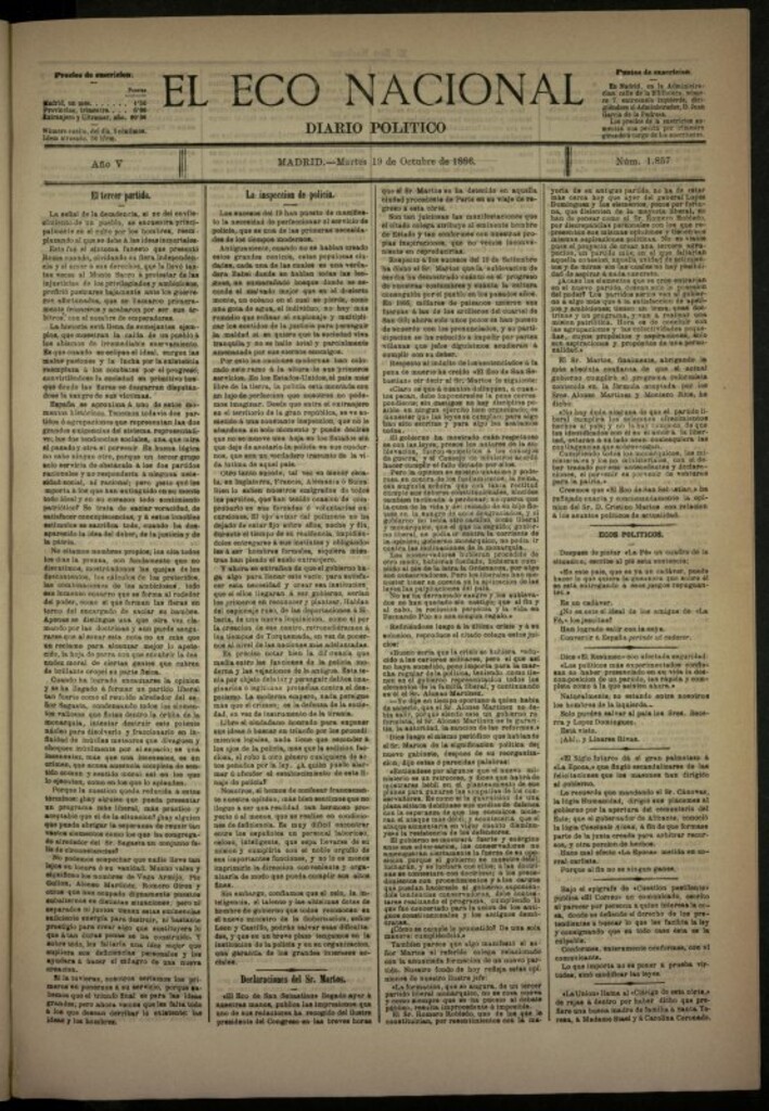 Miniatura de El Eco Nacional de 19 de octubre de 1886, nº 1857