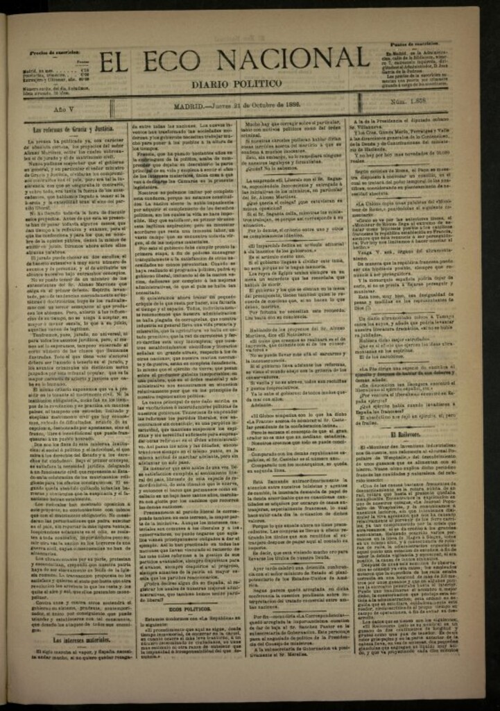 Miniatura de El Eco Nacional de 21 de octubre de 1886, nº 1858