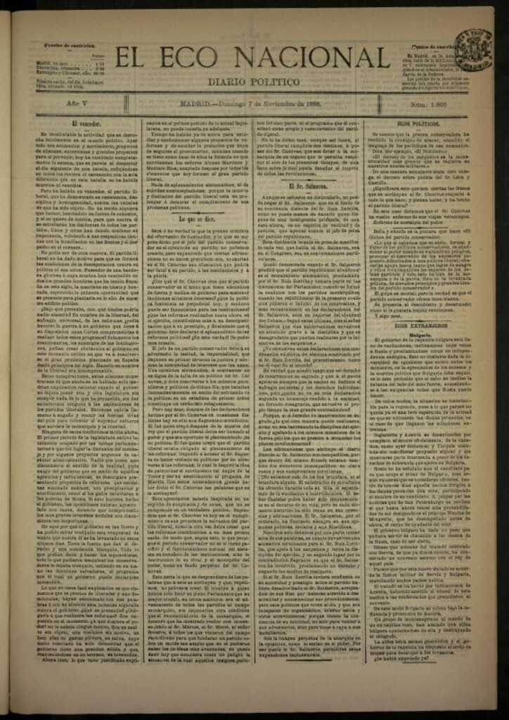 Miniatura de El Eco Nacional de 7 de noviembre de 1886, nº 1868