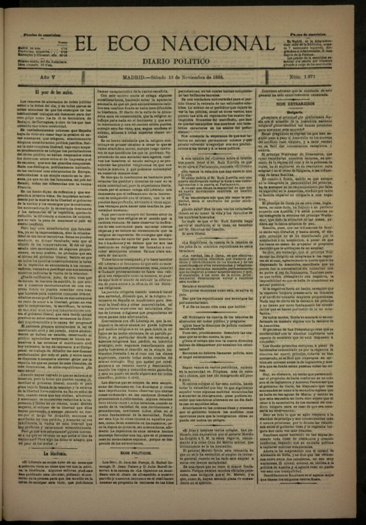 Miniatura de El Eco Nacional de 13 de noviembre de 1886, nº 1871