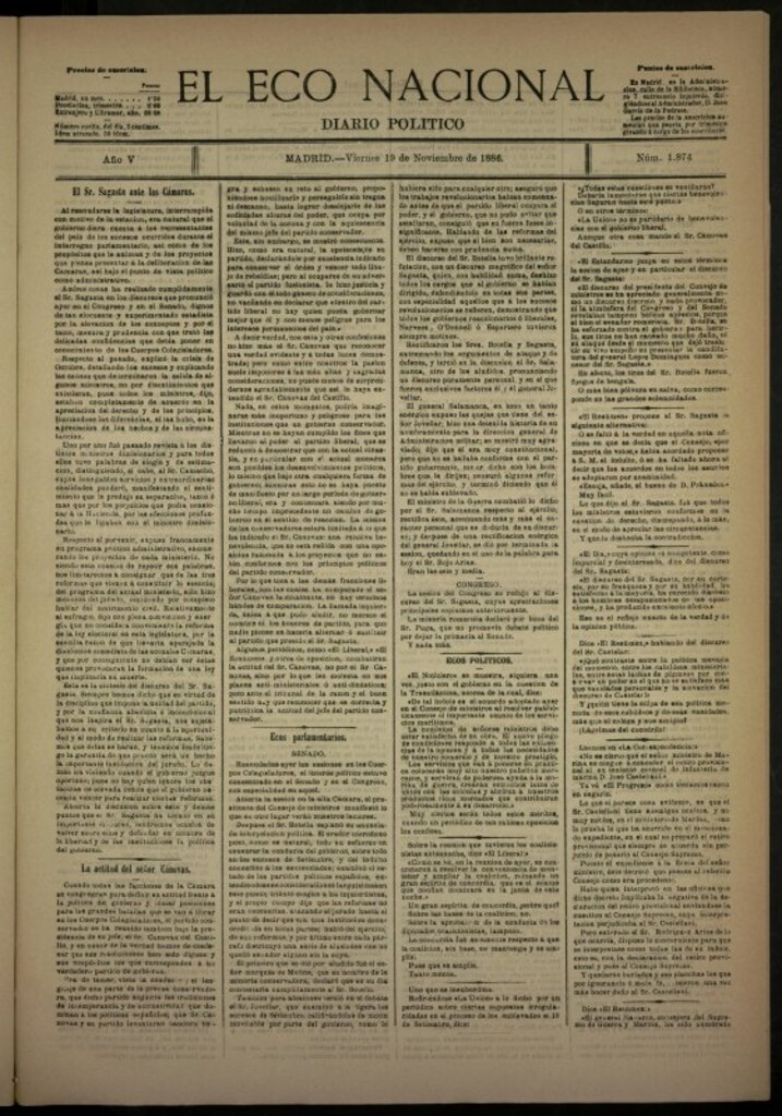 Miniatura de El Eco Nacional de 19 de noviembre de 1886, nº 1874