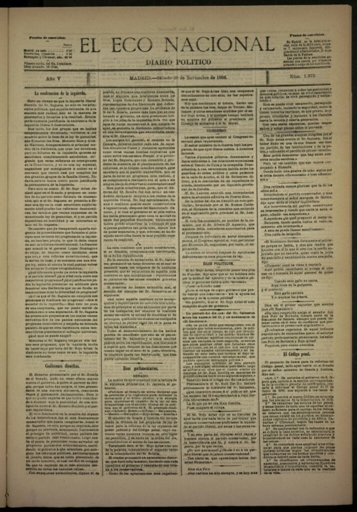 Miniatura de El Eco Nacional de 20 de noviembre de 1886, nº 1875