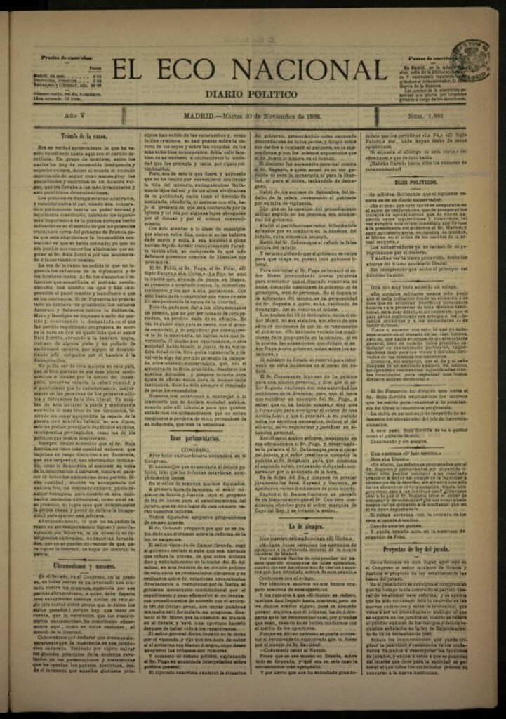 Miniatura de El Eco Nacional de 30 de noviembre de 1886, nº 1881