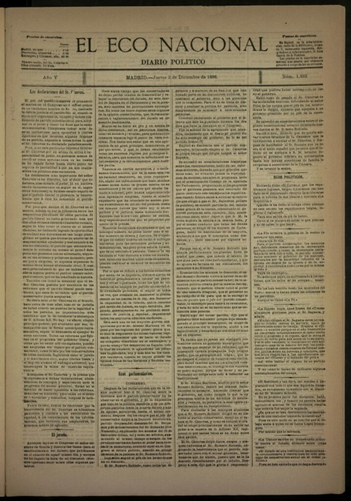 Miniatura de El Eco Nacional de 2 de diciembre de 1886, nº 1882