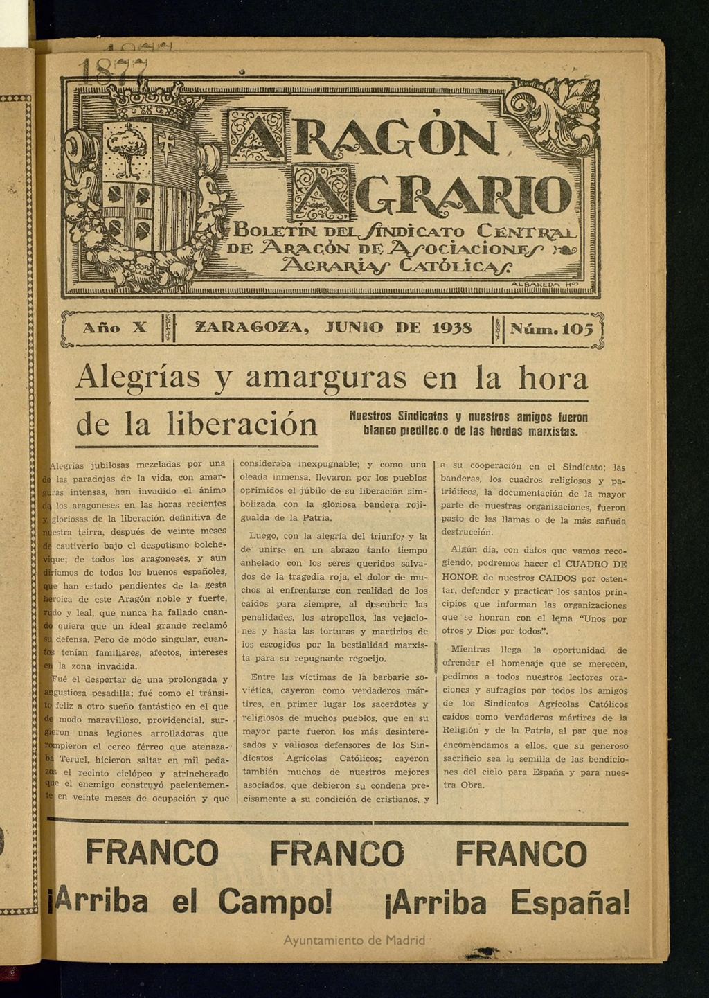 Miniatura de Aragón Agrario de junio de 1938