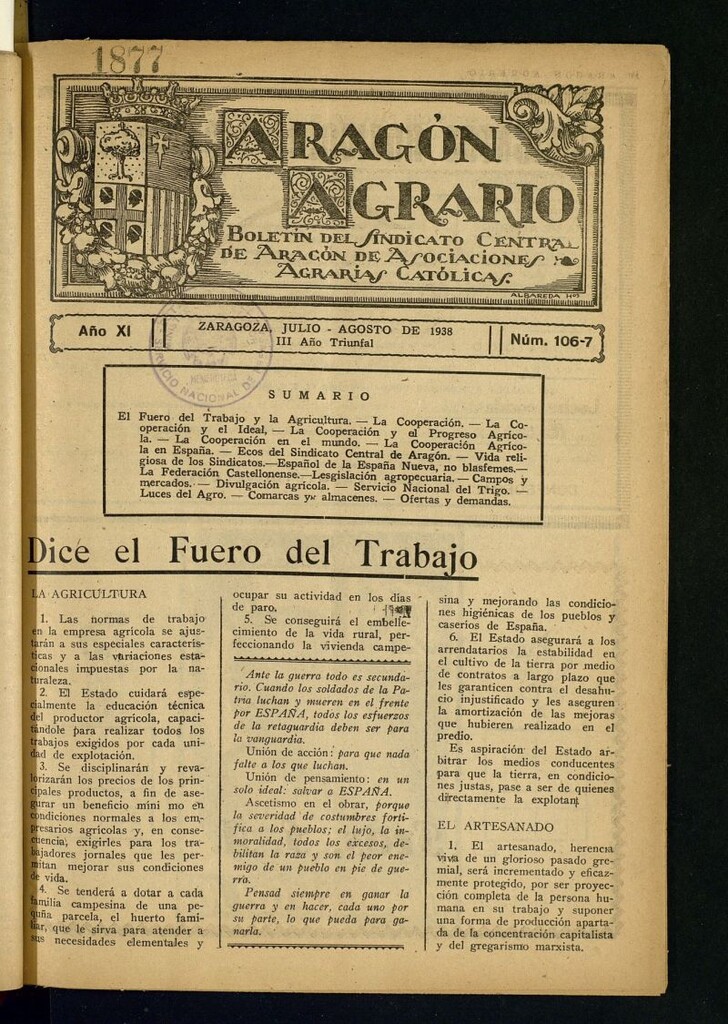 Miniatura de Aragón Agrario de julio-agosto de 1938