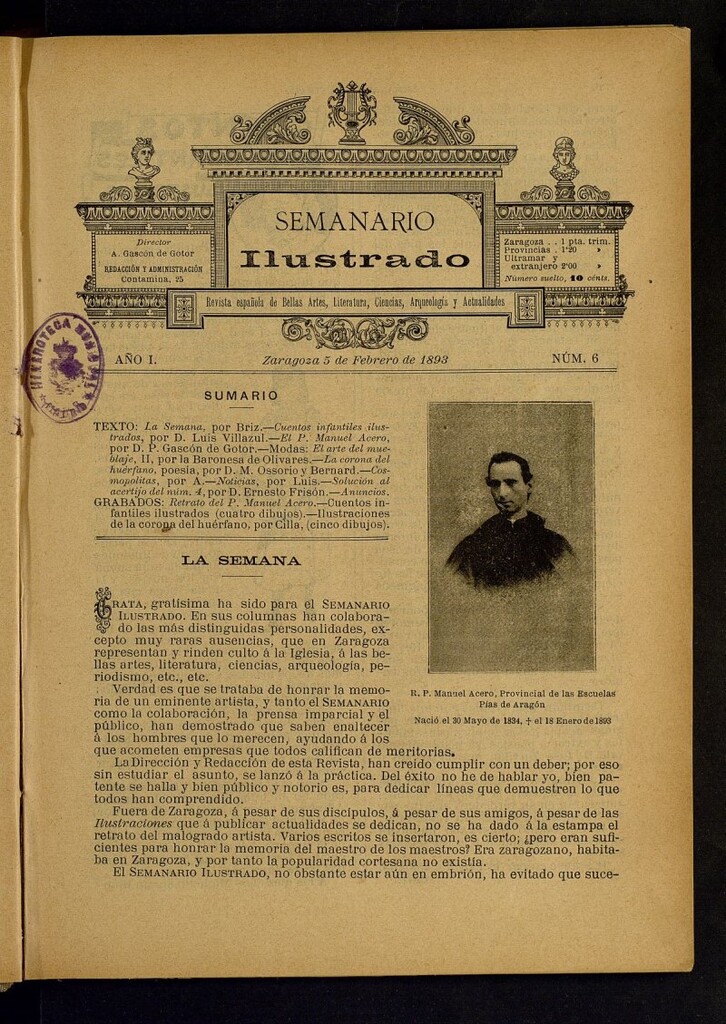 Miniatura de Semanario Ilustrado del 5 de febrero de 1893, nº 6