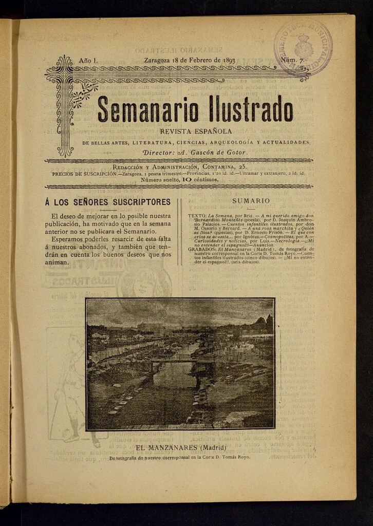 Miniatura de Semanario Ilustrado del 18 de febrero de 1893, nº 7
