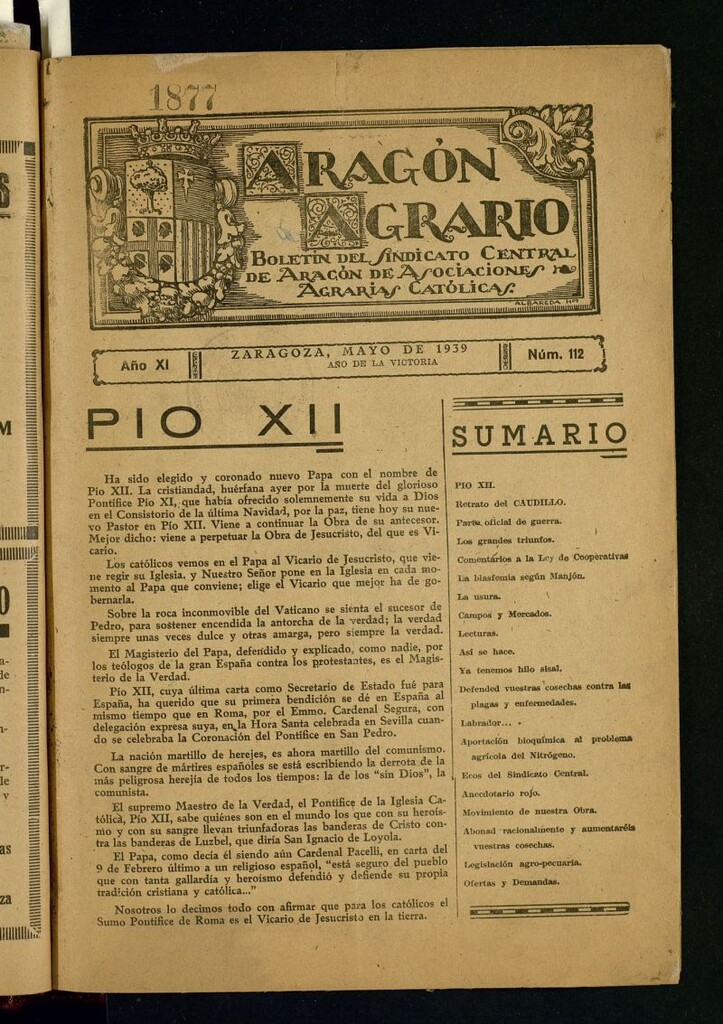 Miniatura de Aragón Agrario de mayo de 1939