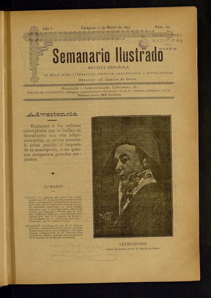 Miniatura de Semanario Ilustrado del 11 de marzo de 1893, nº 10.