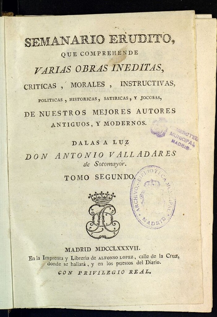 Miniatura de Semanario Erudito 1787. Tomo II.