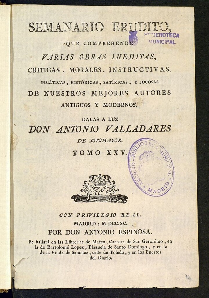 Miniatura de Semanario Erudito  1790, Tomo XXV