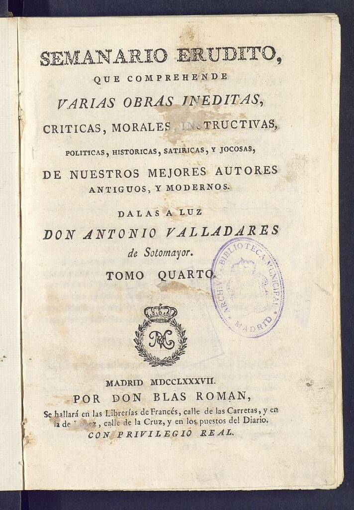 Miniatura de Semanario Erudito 1787, Tomo IV