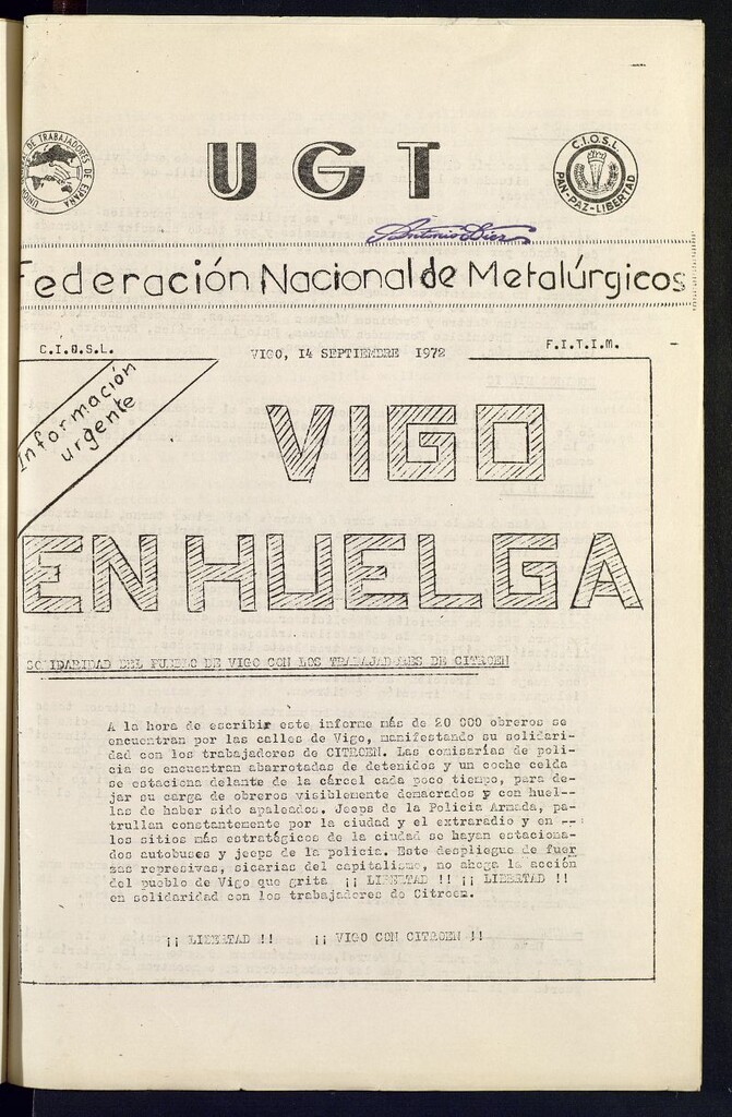 Miniatura de U.G.T. Federación Nacional de Metalúrgicos del 14 de septiembre de 1972