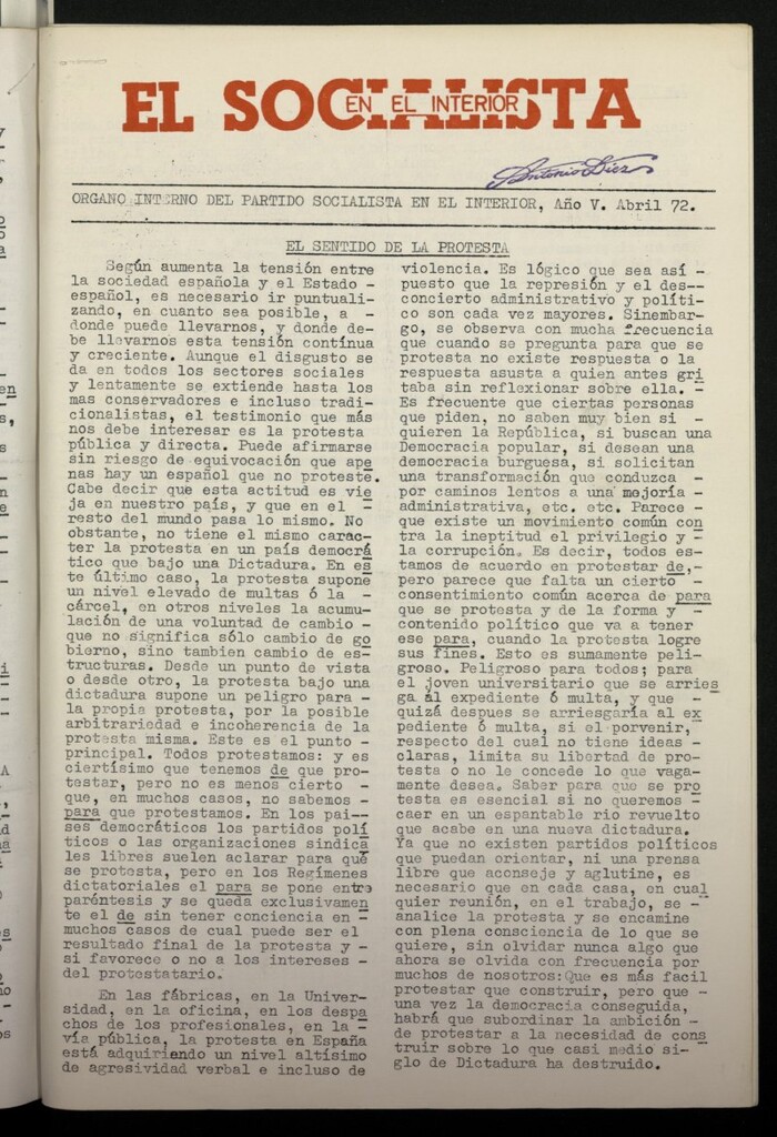 Miniatura de El Socialista en el Interior de abril de 1972
