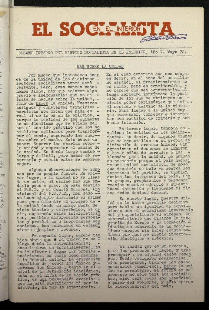 Miniatura de El Socialista en el Interior de mayo de 1972
