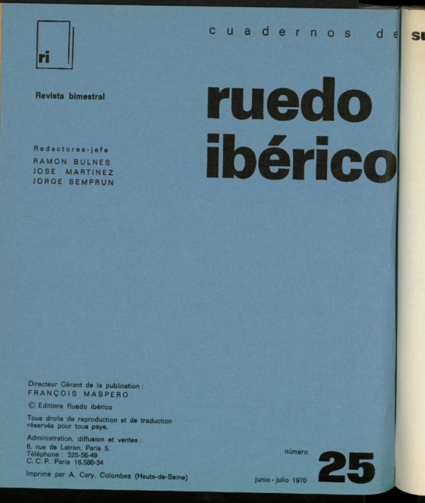 Miniatura de Cuadernos de Ruedo Ibérico de junio-julio de 1970, nº 25