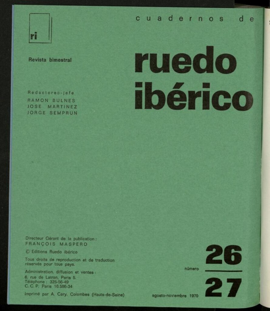 Miniatura de Cuadernos de Ruedo Ibérico de agosto-noviembre de 1970, nº 26 y 27