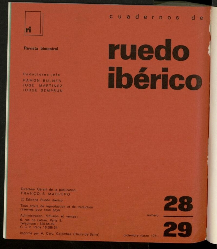Miniatura de Cuadernos de Ruedo Ibérico de diciembre de 1970-marzo de 1971, nº 28 y 29