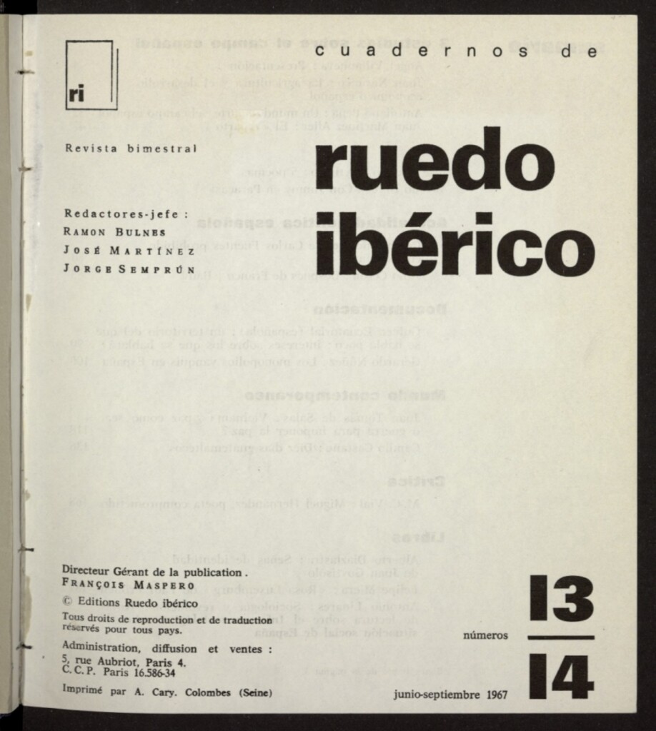 Miniatura de Cuadernos de Ruedo ibérico de junio-septiembre de 1967, nº 13-14