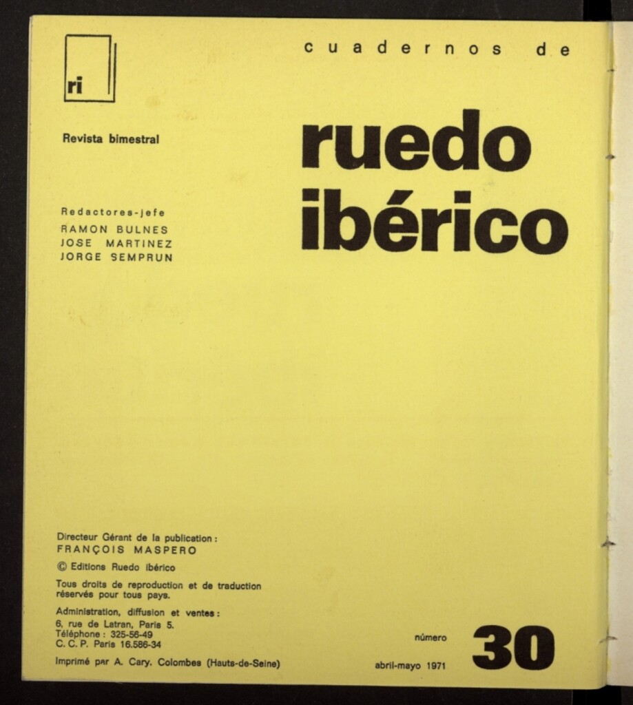 Miniatura de Cuadernos de Ruedo Ibérico de abril-mayo de 1971, nº 30
