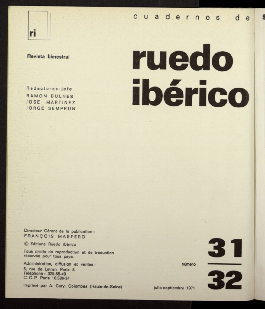 Miniatura de Cuadernos de Ruedo Ibérico de julio-septiembre de 1971, nº 31 y 32