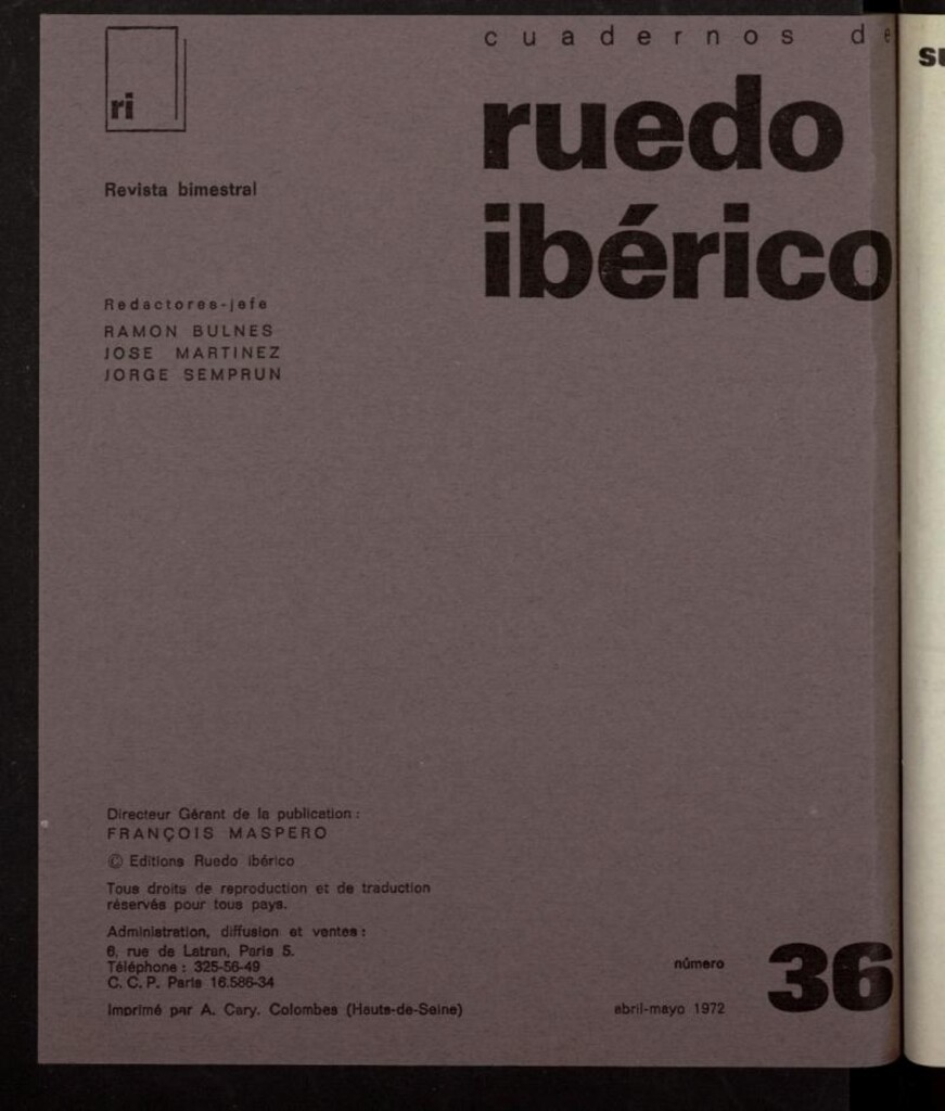 Miniatura de Cuadernos de Ruedo Ibérico de abril-mayo de 1972, nº 36