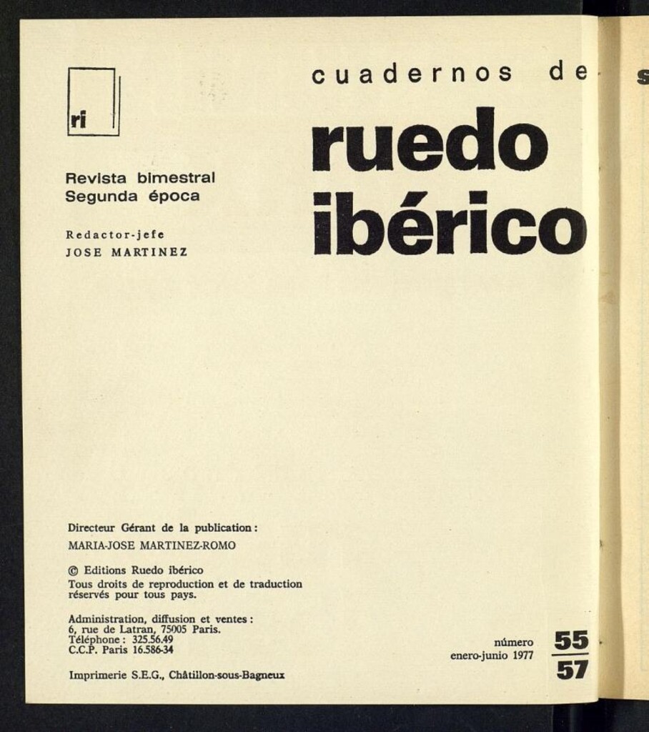 Miniatura de Cuadernos de Ruedo Ibérico de enero-junio de 1977, nº 55, 56 y 57