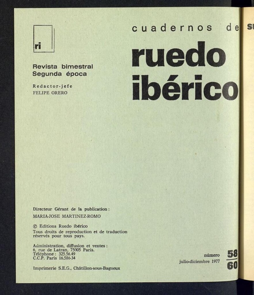 Miniatura de Cuadernos de Ruedo Ibérico de julio-diciembre de 1977, nº 58, 59 y 60