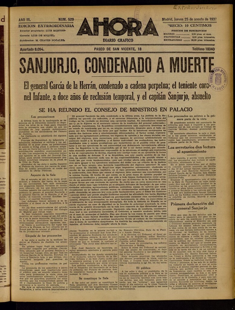 Miniatura de Ahora: diario gráfico del 25 de agosto de 1932, edición extraordinária
