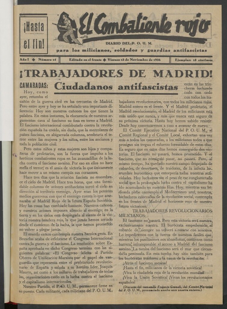Miniatura de El Combatiente Rojo : diario del POUM