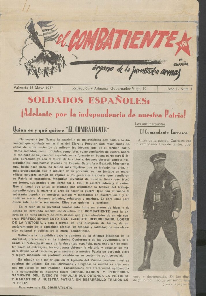 Miniatura de El Combatiente : órgano de la Juventud en Armas de España