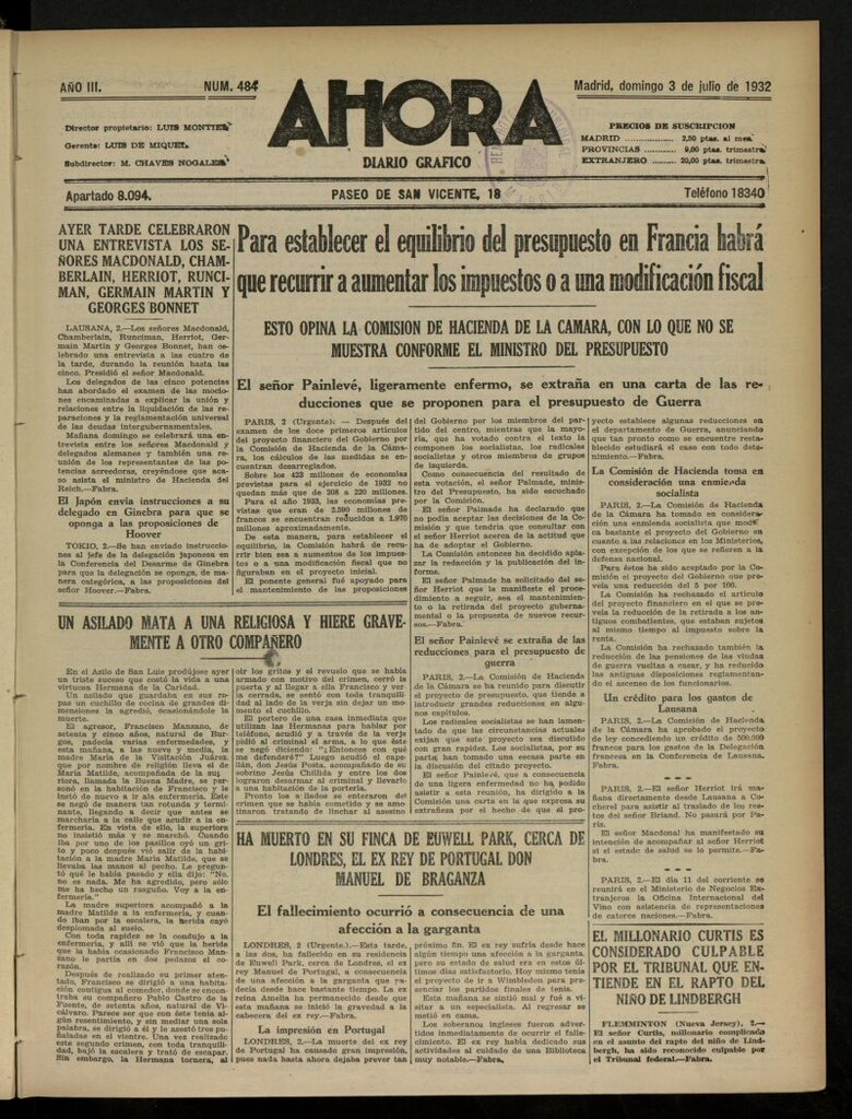 Miniatura de Ahora: diario gráfico del 3 de julio de 1932, nº 484