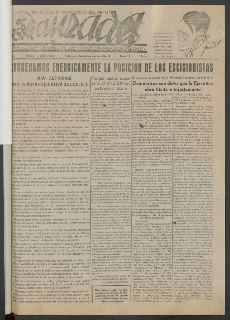 Miniatura de Avanzada : Semanario Comunista del Comité Provincial de Albacete