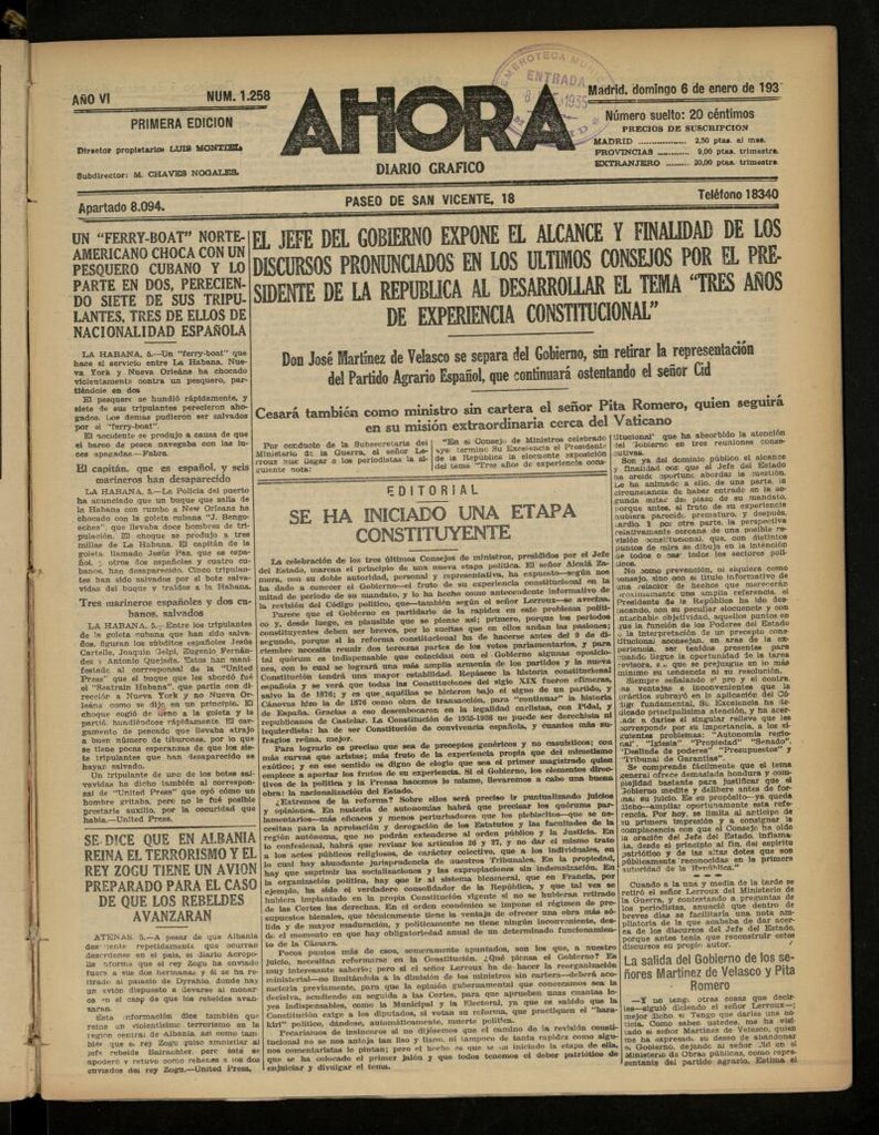 Miniatura de Ahora: diario gráfico del 6 de enero de 1935, nº 1258