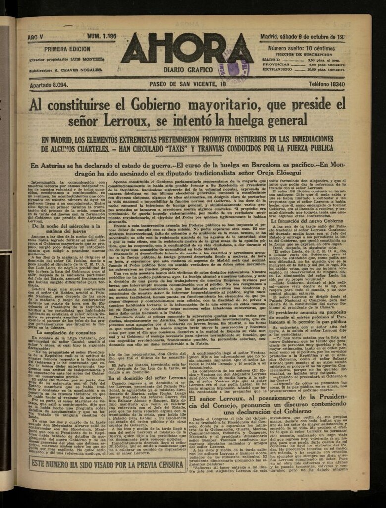 Miniatura de Ahora: diario gráfico del 6 de octubre de 1934, nº 1186