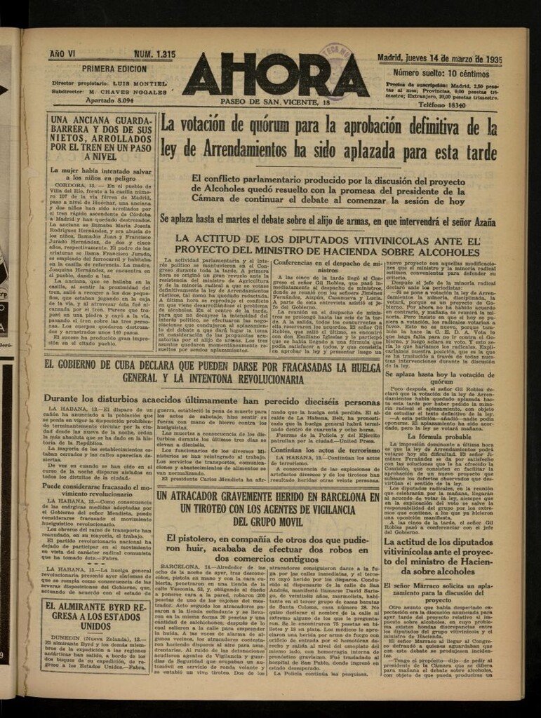 Miniatura de Ahora: diario gráfico del 14 de marzo de 1935, nº 1315
