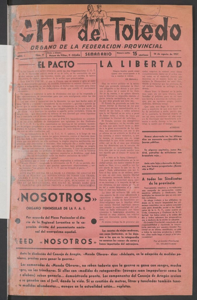 Miniatura de C.N.T. de Toledo : Organo de la Federación Provincial